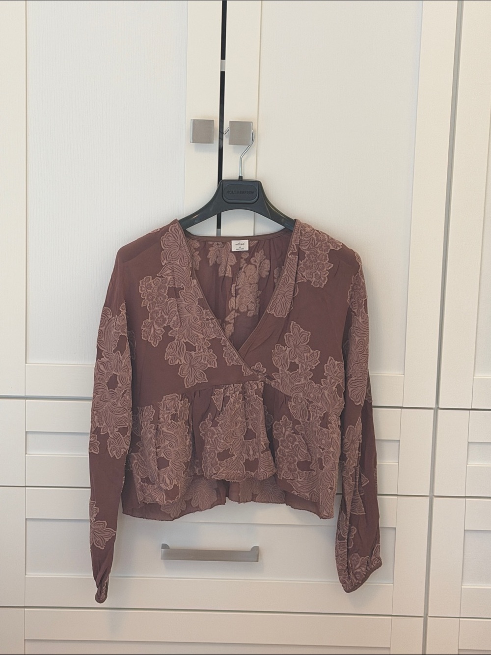 Wilfred Mauve-Brown Floral Lace V-Neck Blouse